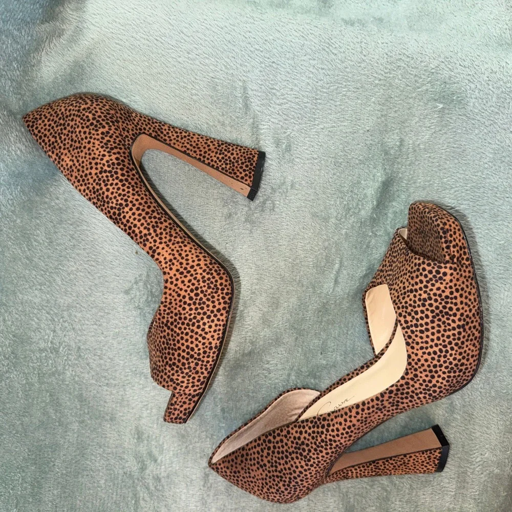 Jessica Simpson Womens Platform Heels 7.5 Brown Animal Print Block Heel D'Orsay